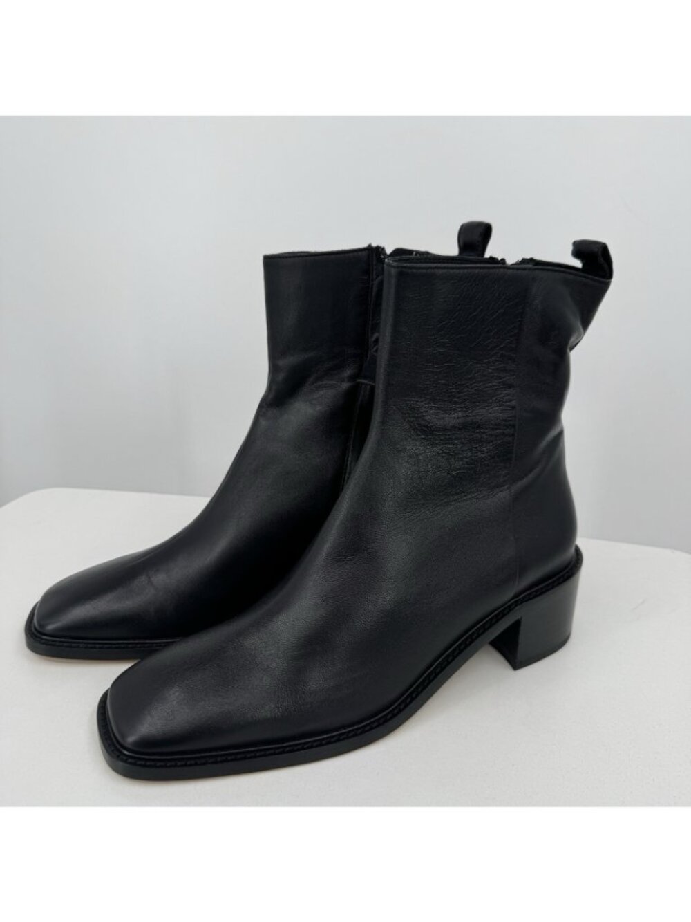 Everlane The City Boot in Black Leather sz 10 Women's Side Zip Block Heel Ankle - Picture 2 of 5